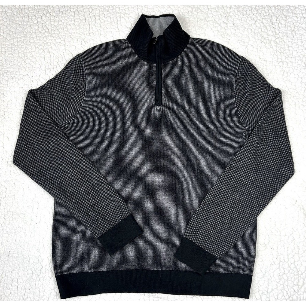 Banana Republic Men's Sweater Size L 1/4 Zip Premium Luxe Yarn Dark Gray & Black